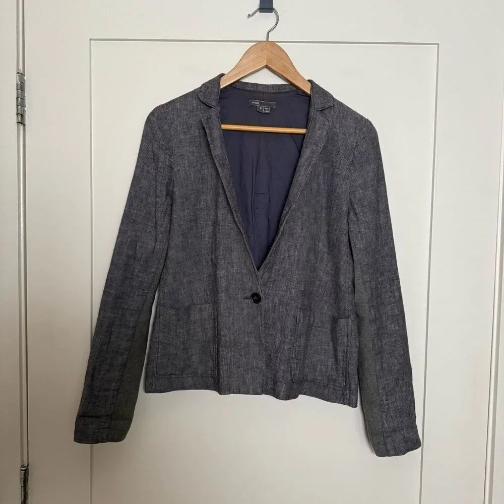 Vince Blazer Womens Sz 4 Gray Linen Blend One Button Preppy Business Career